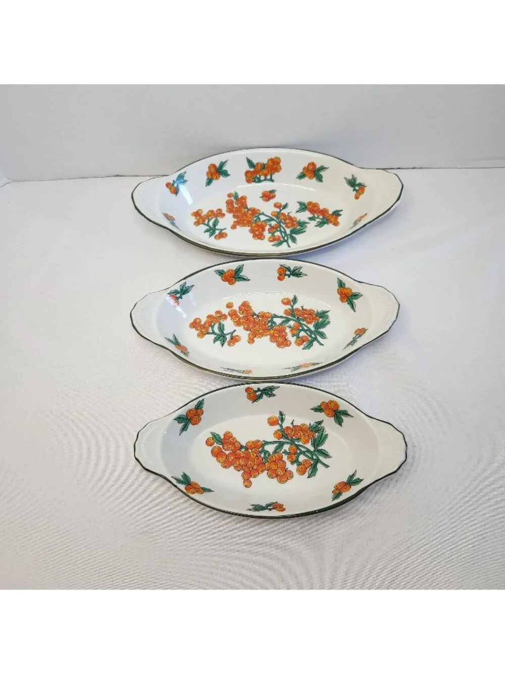 Berry Patch Fine China Oval Serving Dishes Set Of 3 Orange Berry Floral Design M